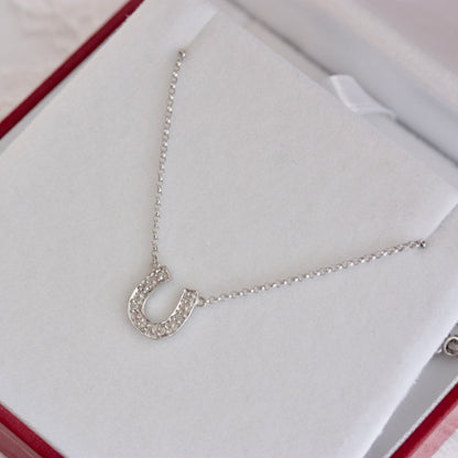 Late Vintage 9ct White Gold Diamond Horseshoe Necklace, 16 inches