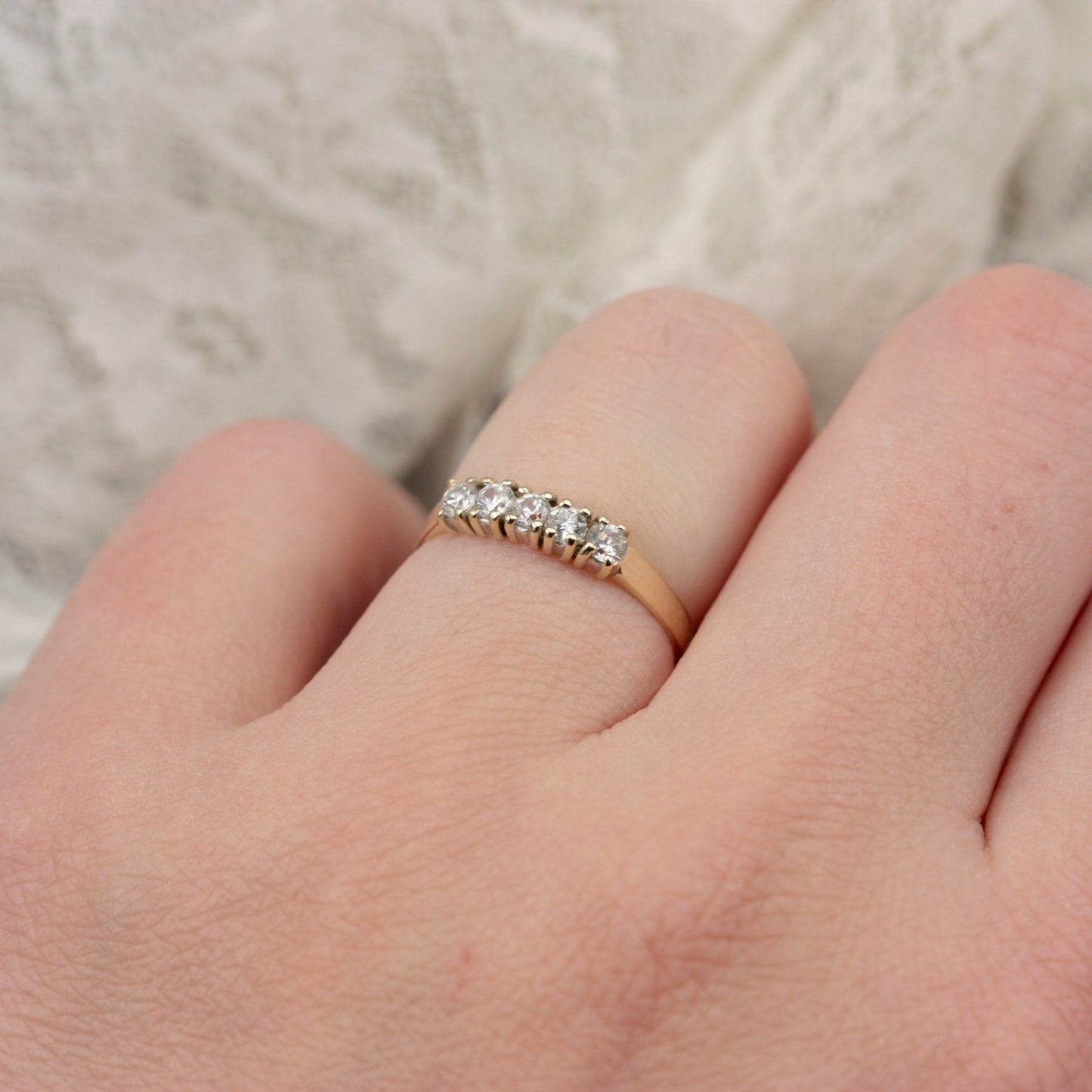 Vintage 9ct Gold and CZ 5 Stone Ring, 1988