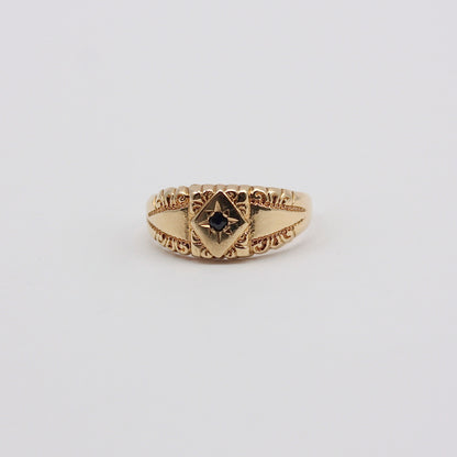 Vintage 9ct Gold Star Set Sapphire Solitaire Band Ring, 1979