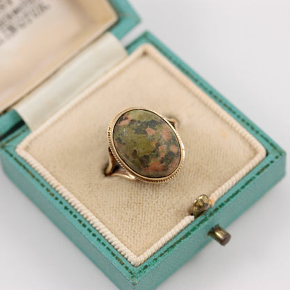 vintage 9ct gold unakite ring 1973