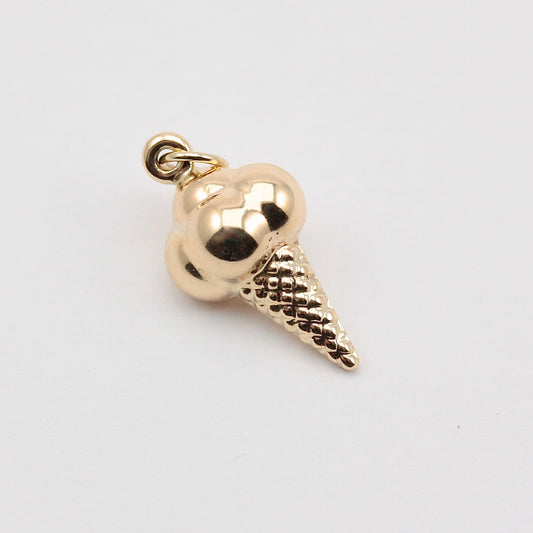 Pre-owned 9ct Gold Puffy Ice Cream Cone Charm 