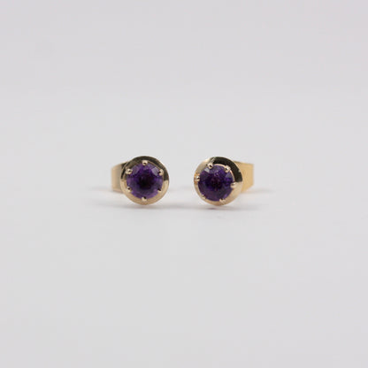 Vintage 9ct Gold Round Amethyst Stud Earrings, 1982, 4mm