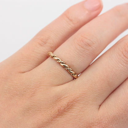 Vintage 9ct Gold Rope Twist Slim Stacker Ring, 2mm, 1982