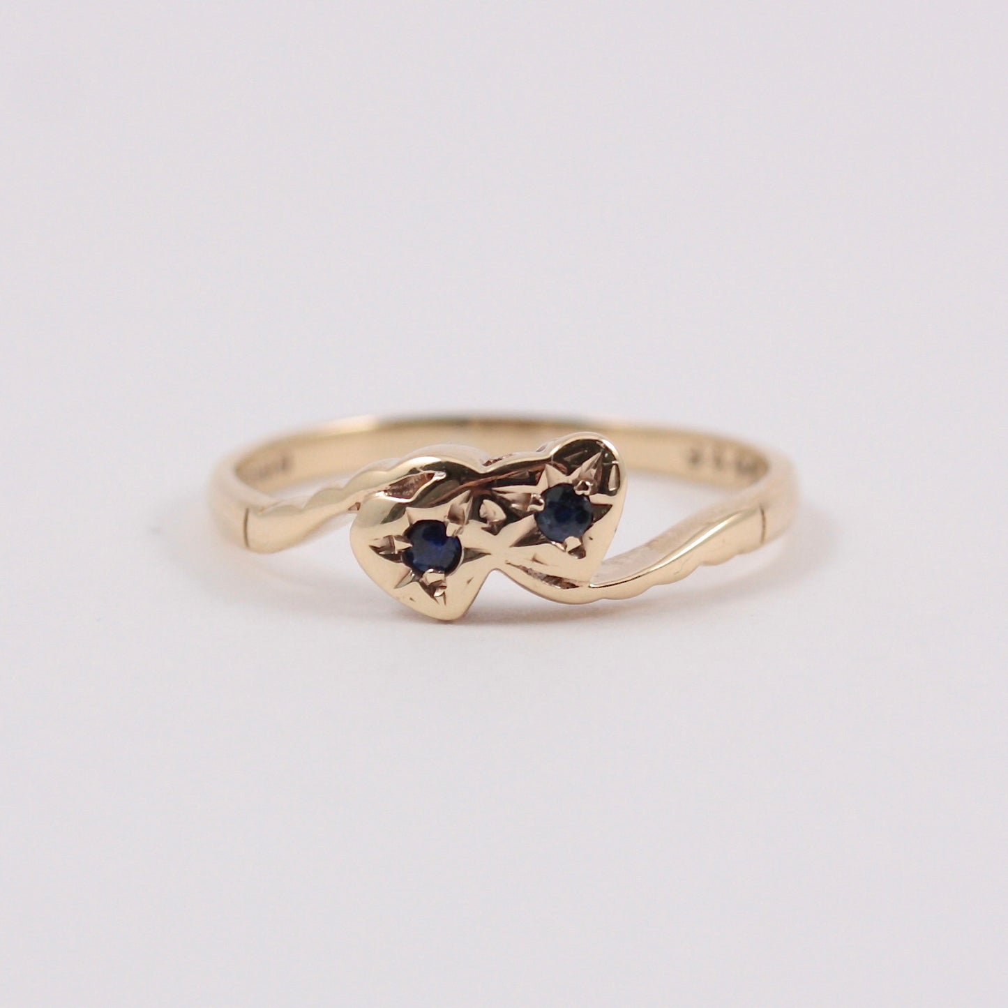 Vintage 9ct Gold and Sapphire Heart Crossover Ring, 1980