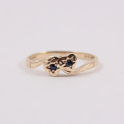 Vintage 9ct Gold and Sapphire Heart Crossover Ring, 1980