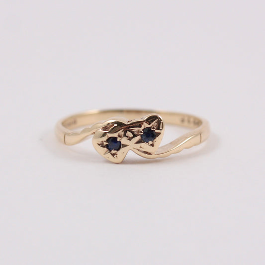 Vintage 9ct Gold and Sapphire Heart Crossover Ring, 1980