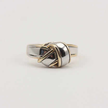Vintage 9ct White and Yellow Gold Knot Style Ring, 1983