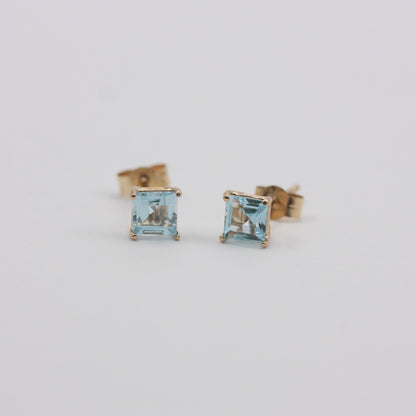 Pre-owned 9ct Gold Square Blue Topaz Stud Earrings, 4mm