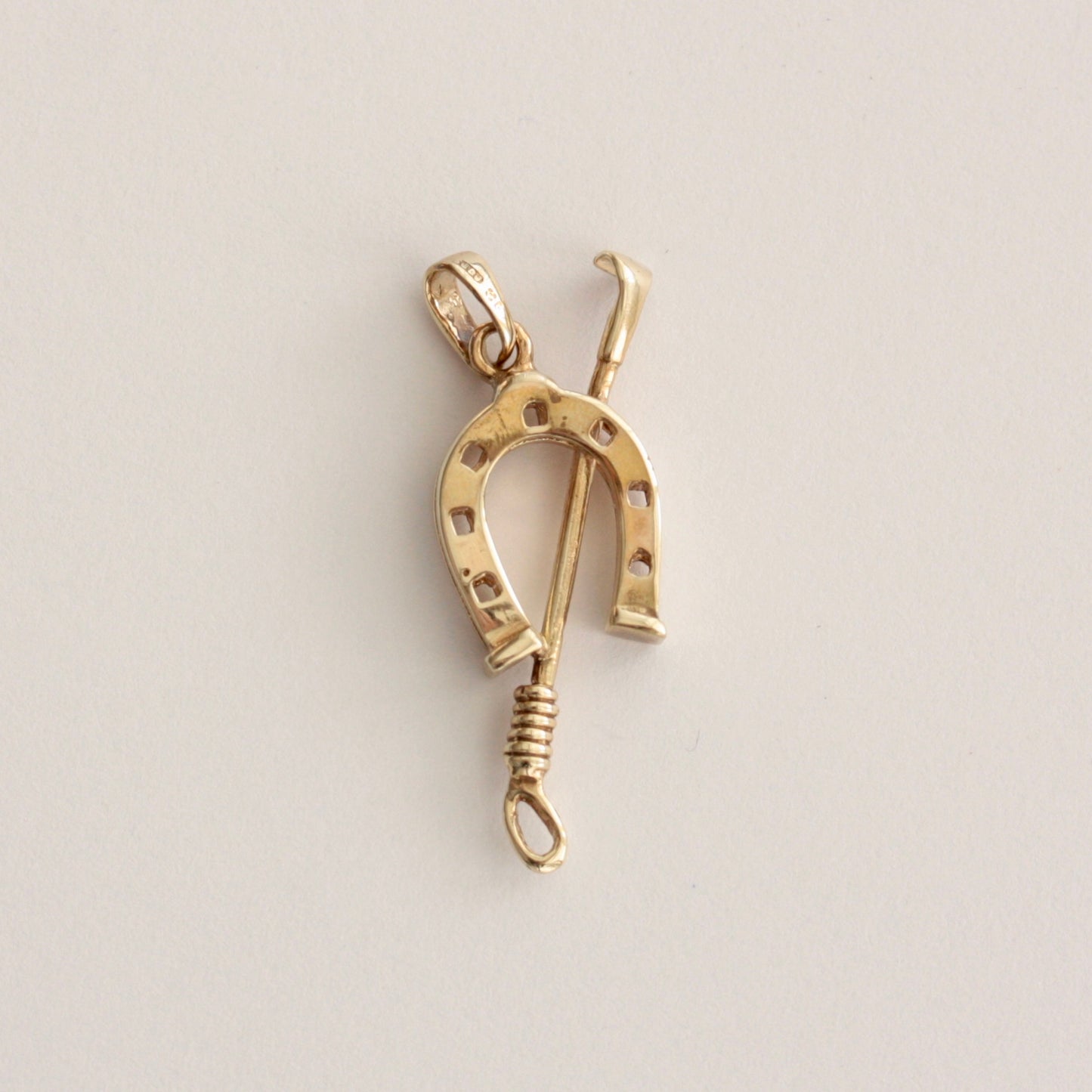 Vintage 9ct Gold Horseshoe and Riding Crop Pendant, 1988