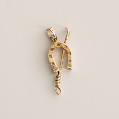 Vintage 9ct Gold Horseshoe and Riding Crop Pendant, 1988