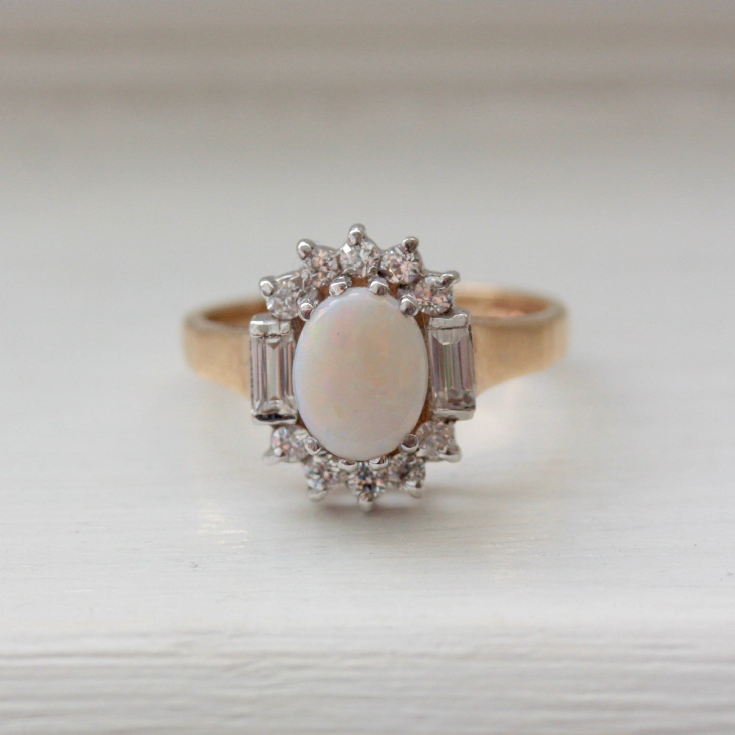 Vintage 9ct Gold Opal and Cubic Zircona Cluster Ring, 1989