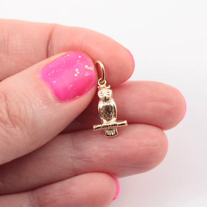 Vintage 9ct Gold Owl on Branch Charm