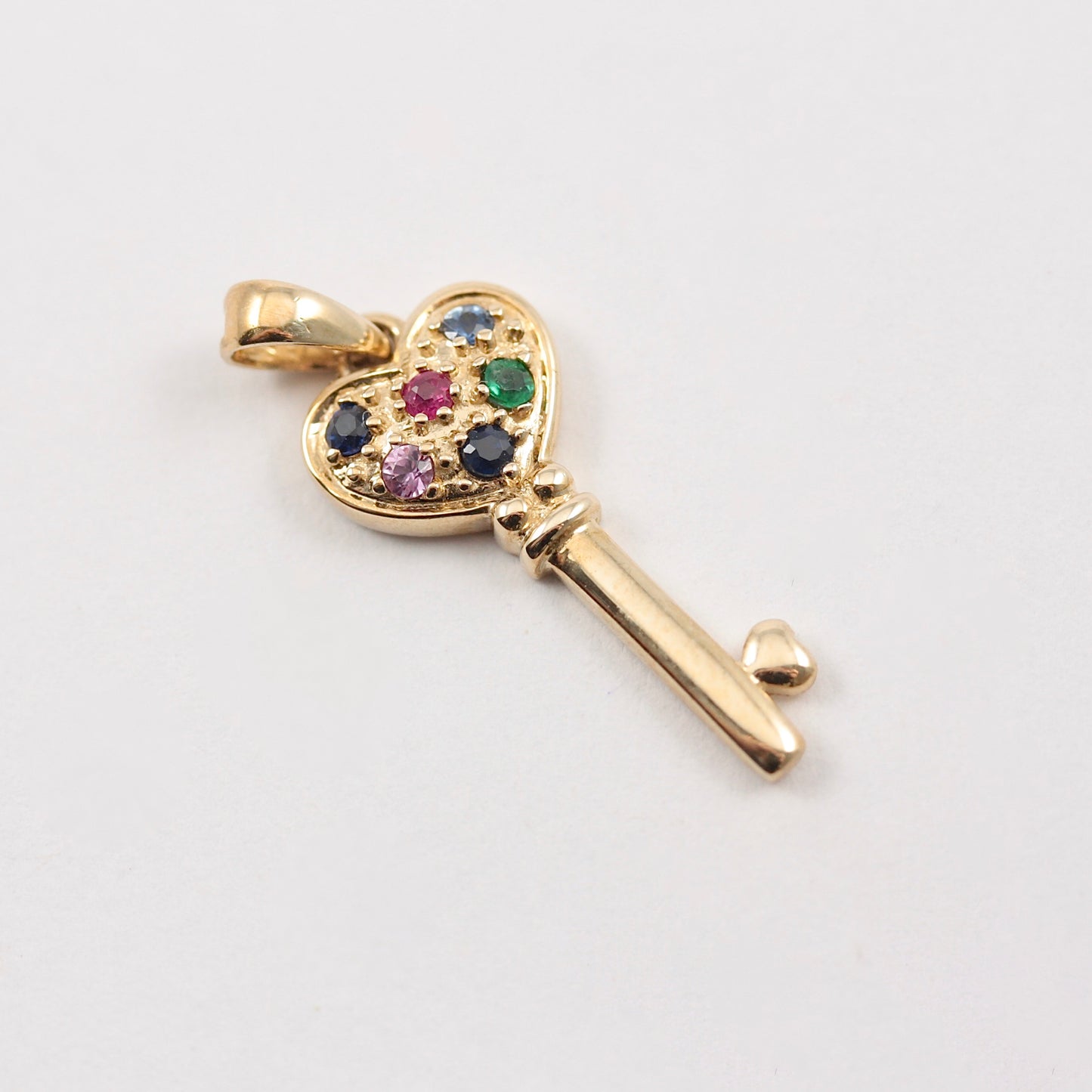 Vintage Small 9ct Gold Gemstone Set Key Pendant