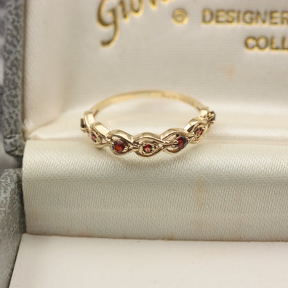 Vintage 9ct Gold and Garnet Fancy Band Ring, 1980