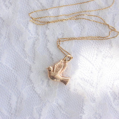 Vintage 9ct Yellow Gold Dove Charm on New 18 Inch Chain - Charity Listing
