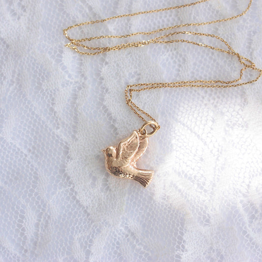 Vintage 9ct Yellow Gold Dove Charm on New 18 Inch Chain - Charity Listing
