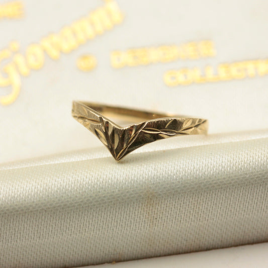 Vintage 9ct Gold Patterned Wishbone Ring, 1988