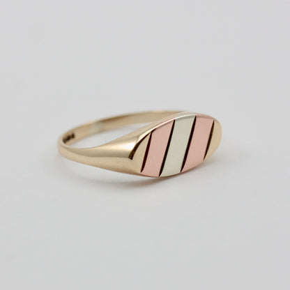 Vintage 9ct Tri Colour Gold Flat Fronted Ring, 1984