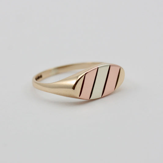 Vintage 9ct Tri Colour Gold Flat Fronted Ring, 1984