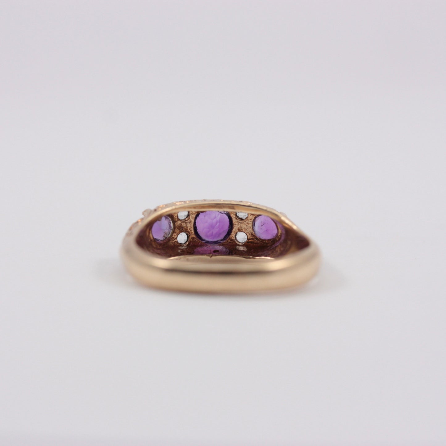 Vintage 9ct Gold Amethyst and Quartz Boat Ring, 1974