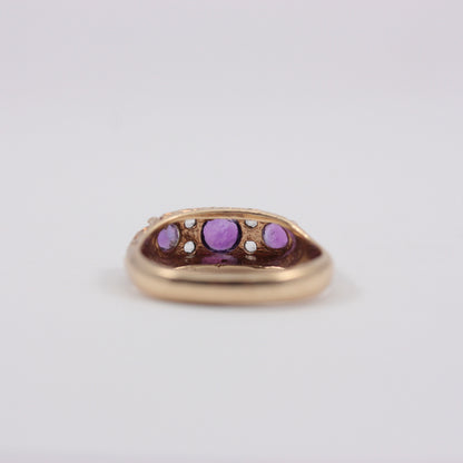 Vintage 9ct Gold Amethyst and Quartz Boat Ring, 1974