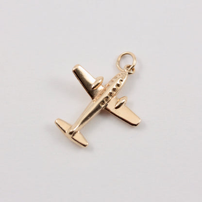 Vintage 9ct Gold Aeroplane Charm, c1950s