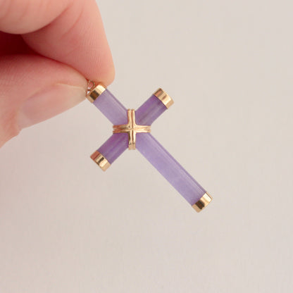 Pre-owned 9ct Gold Lavender Jade Cross Pendant