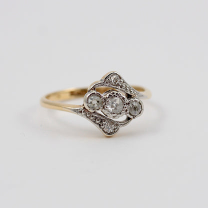Vintage 18ct Gold and Platinum Diamond Crossover Ring
