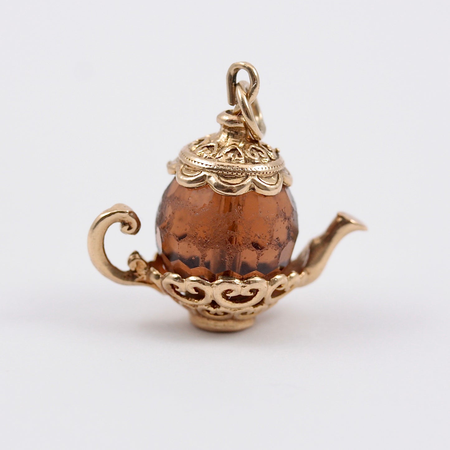 Vintage NUVO 9ct Gold Brown Crystal Teapot Charm, 1973