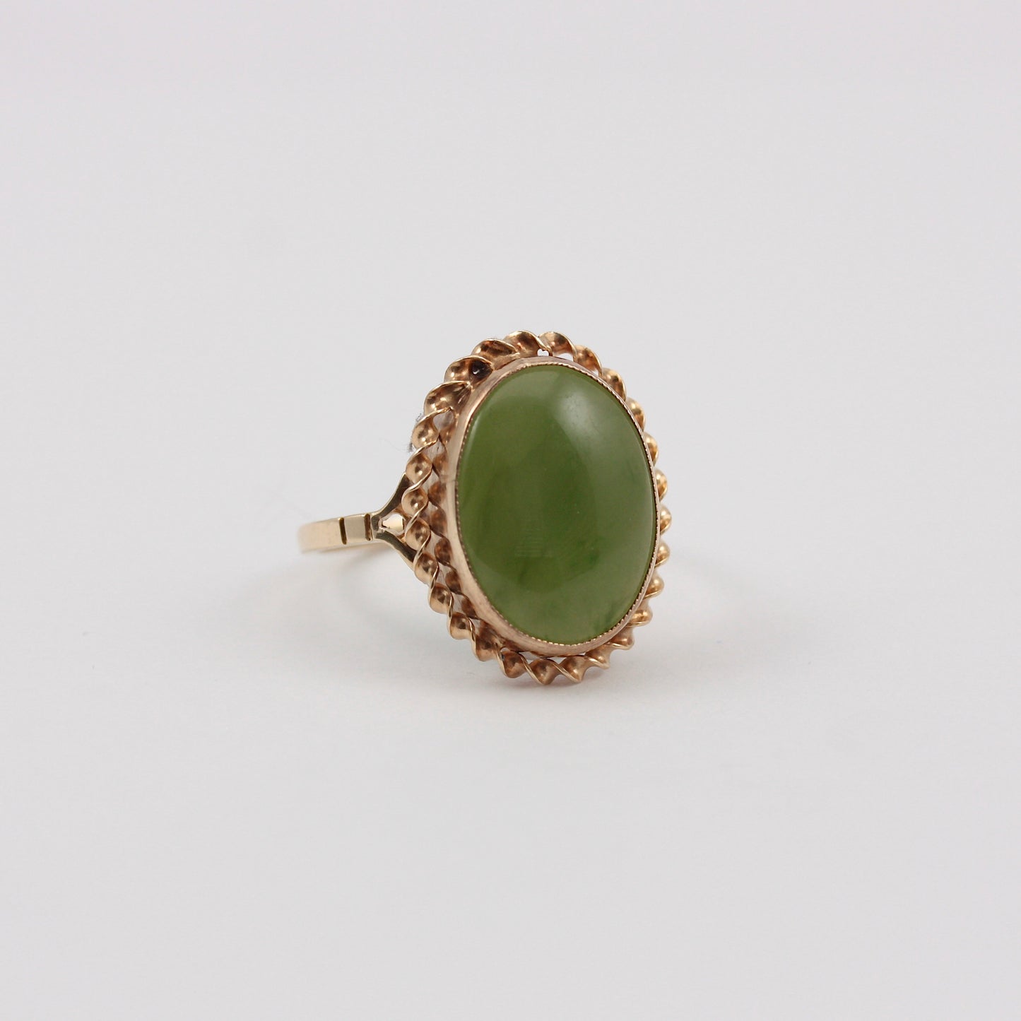 Vintage 9ct Gold Nephrite Jade Rope Frame Ring, 1990
