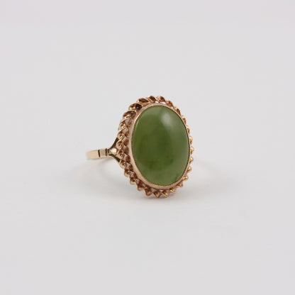 Vintage 9ct Gold Nephrite Jade Rope Frame Ring, 1990