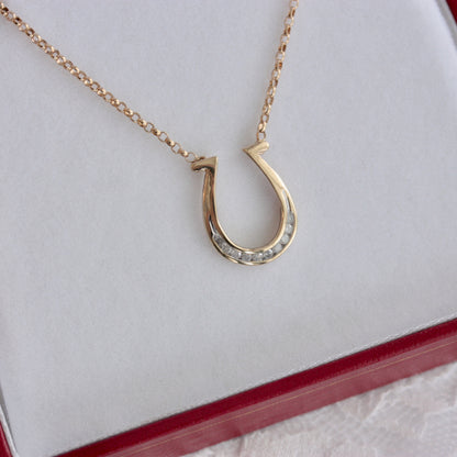 Pre-owned 9ct Yellow Gold Diamond Horseshoe Necklace, 21 inches