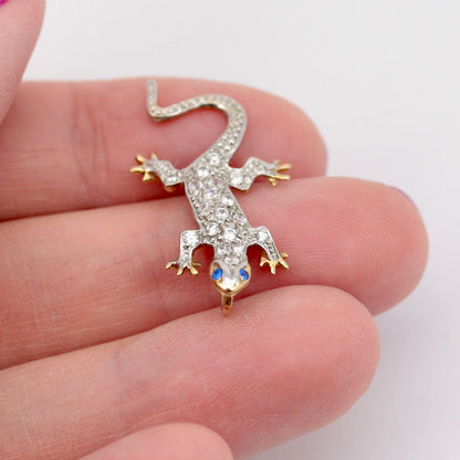 Late Vintage 9ct Gold CZ Lizard Slider Pendant