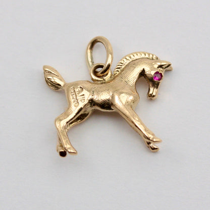 Vintage 9ct Gold Horse Pendant with Ruby Eyes, Georg Jensen, 1963