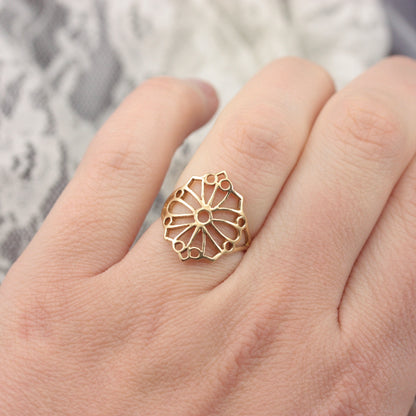 Vintage 9ct Gold Floral Openwork Ring, 1997