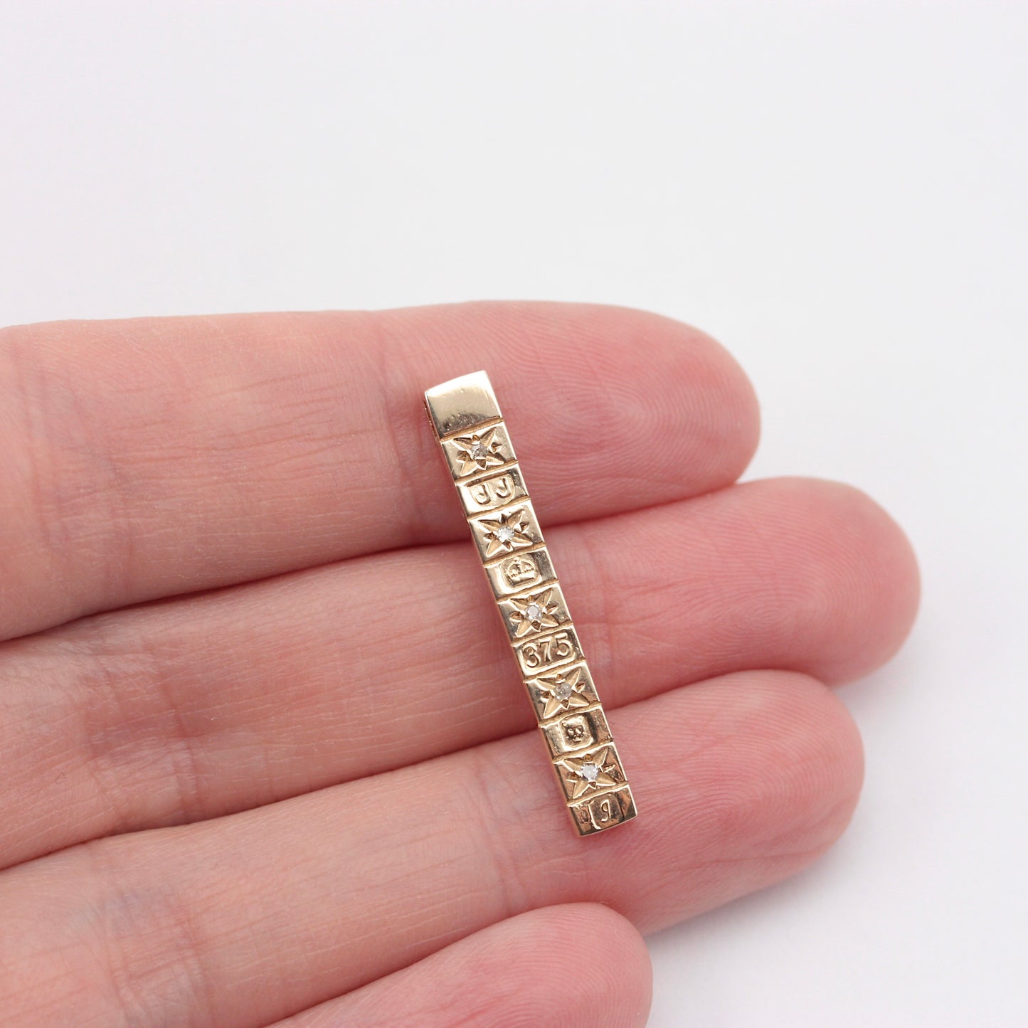 Vintage 9ct Gold Ingot Style Slider Pendant with Diamonds, 1983