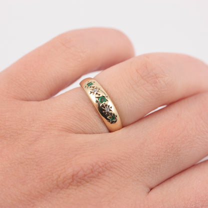 Vintage 9ct Gold Emerald & Diamond Gypsy Ring, 1979