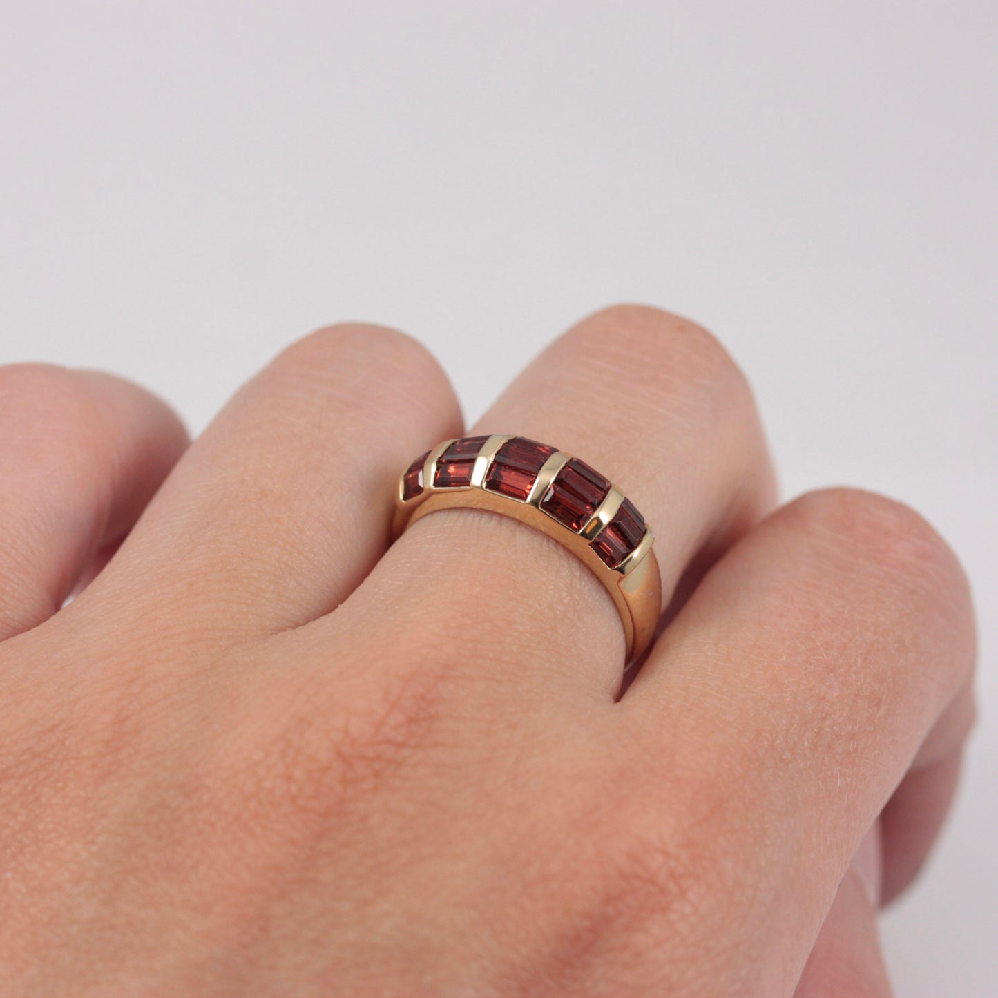 Vintage 9ct Gold Baguette Cut Garnet Dome Ring, 2000