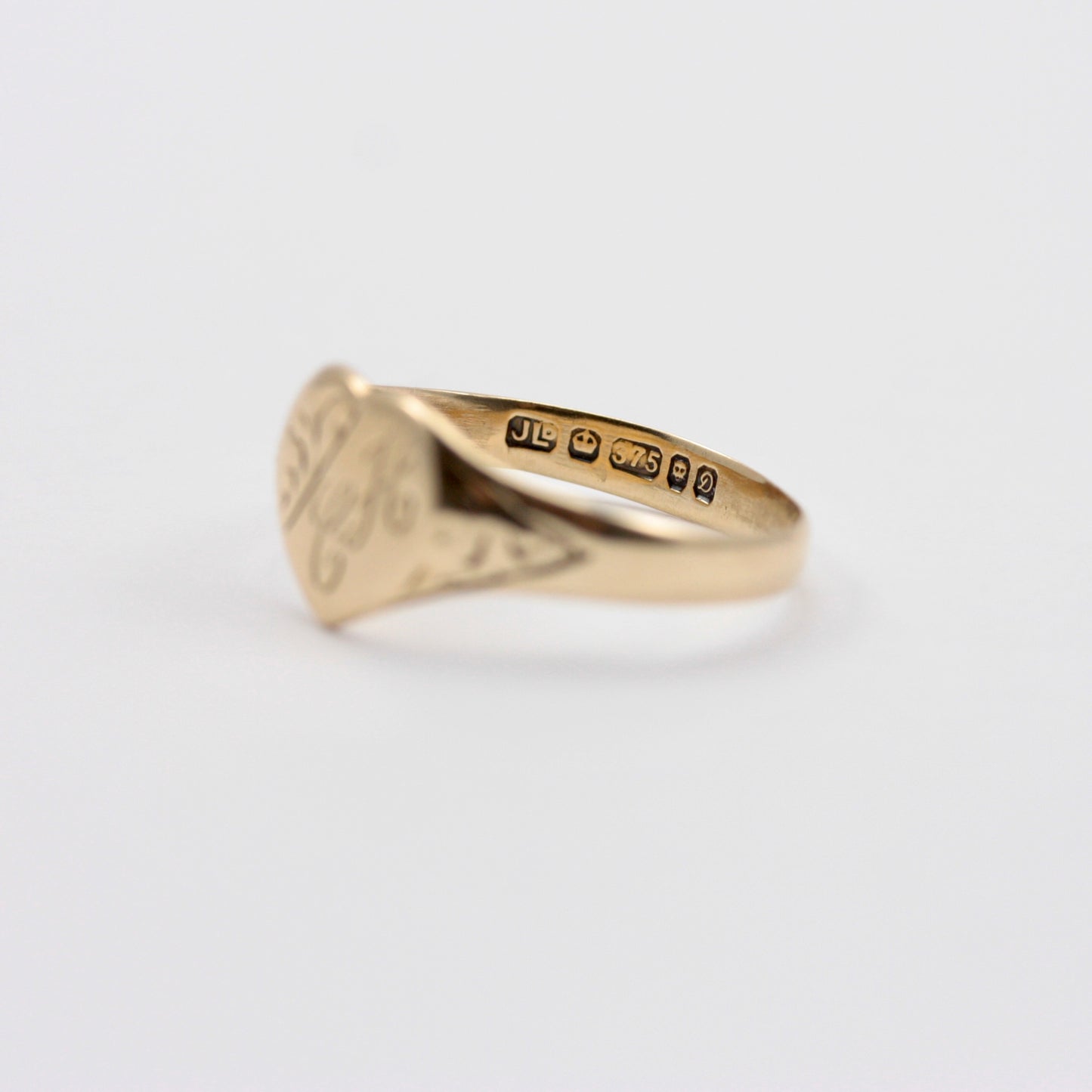 Vintage 9ct Gold 'CH' Monogrammed Heart Signet Ring, 1978