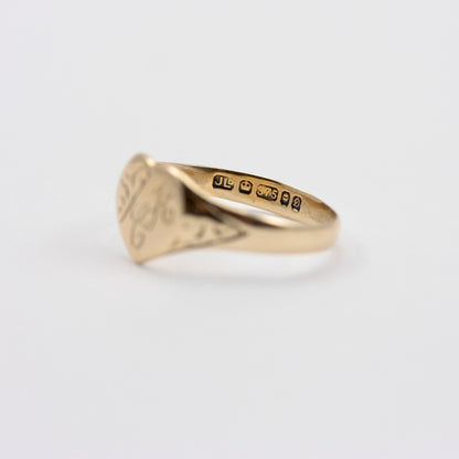 Vintage 9ct Gold 'CH' Monogrammed Heart Signet Ring, 1978