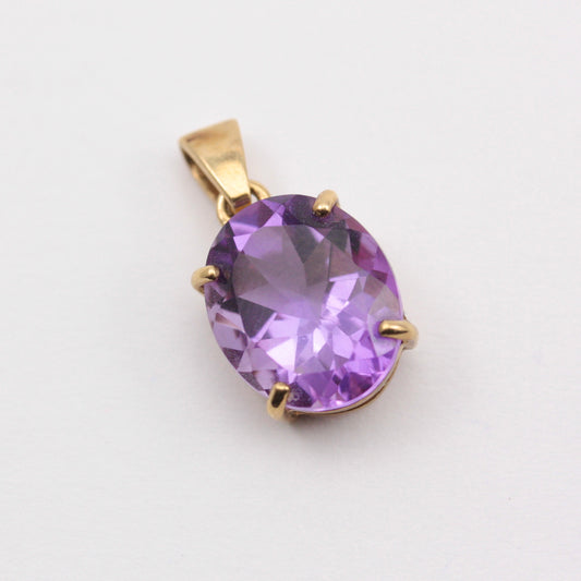 Vintage 9ct Gold Oval Amethyst Solitaire Pendant