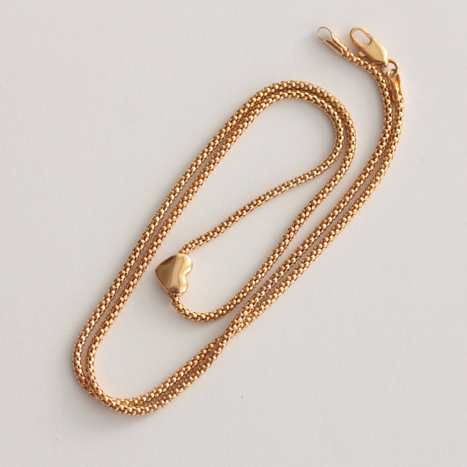 Pre-owned 9ct Gold Popcorn Chain Necklace with Heart Slider Bead