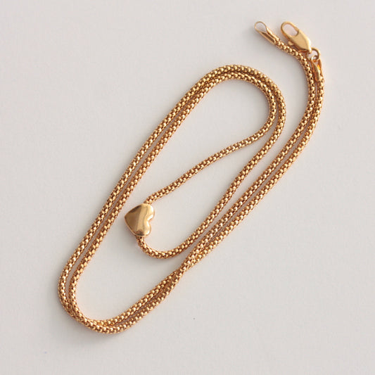 Pre-owned 9ct Gold Popcorn Chain Necklace with Heart Slider Bead