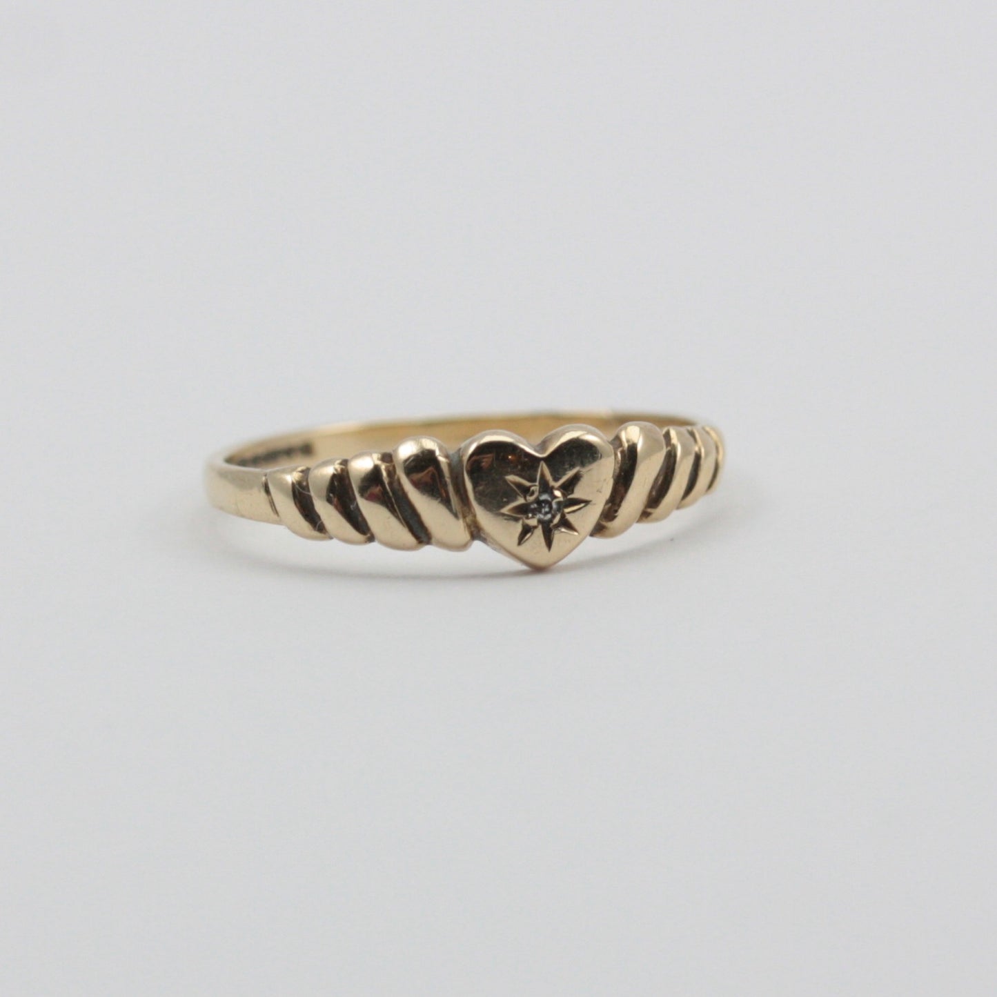 Dainty Vintage 9ct Gold Star Set Diamond Heart Ring, 1990