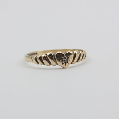 Dainty Vintage 9ct Gold Star Set Diamond Heart Ring, 1990
