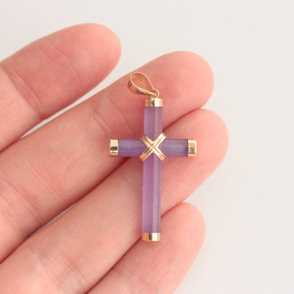 Pre-owned 9ct Gold Lavender Jade Cross Pendant