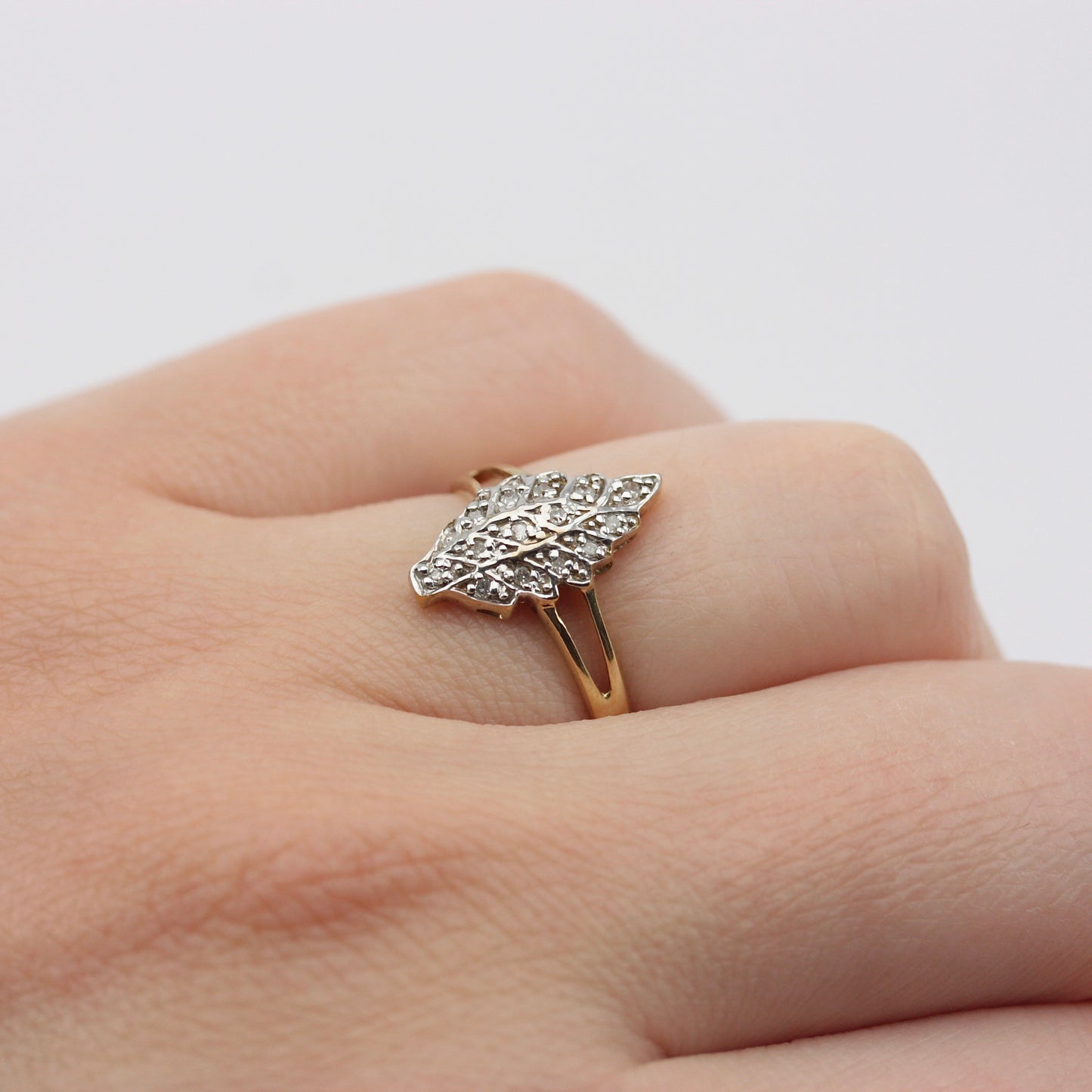 Late Vintage Diamond Pave Ring in Leaf Design