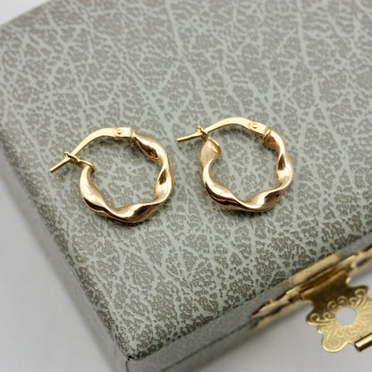 Vintage 9ct Gold Twisted Hoop Earrings, Small