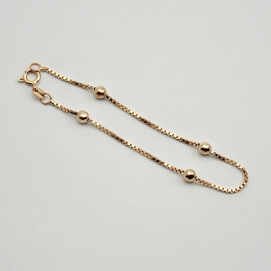 Pre-owned 9ct Gold Ball and Box Chain Bracelet