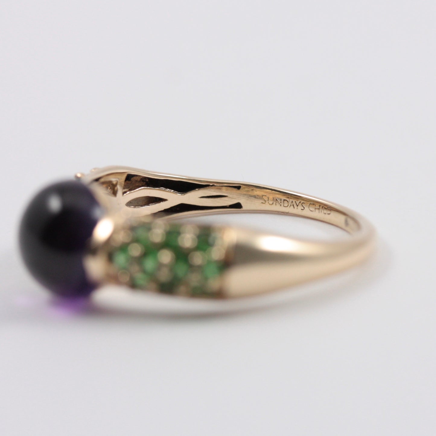 Pre-owned 9ct Gold Amethyst and Tsavorite Garnet Ring, Sunday's Child